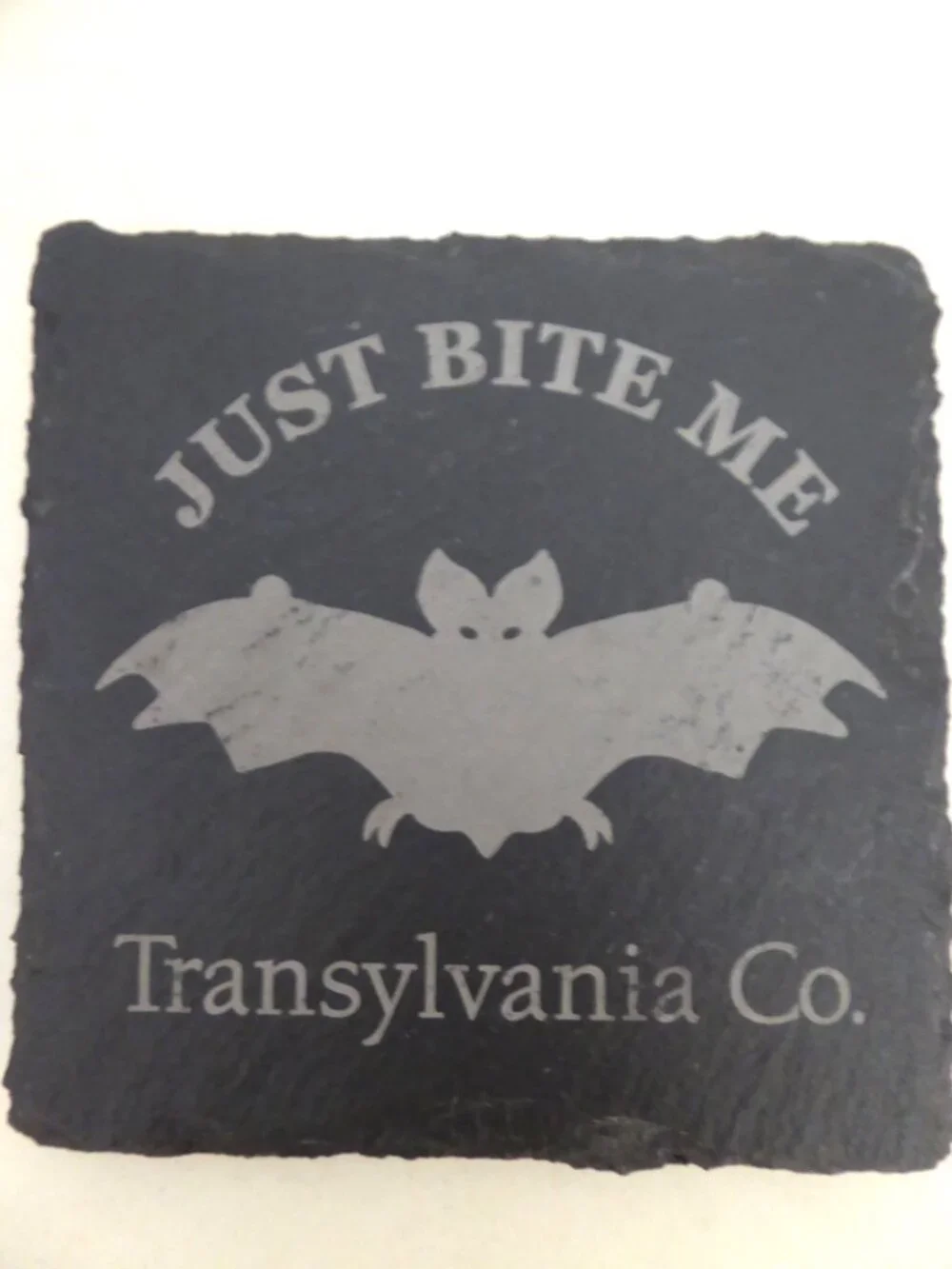 NEW 4” HALLOWEEN SLATE STONE DRINK COCKTAIL COASTER BAT TRANSYLVANIA DRACULA